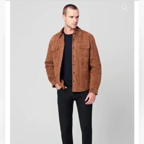 BlankNYC Jacket Quick Action 100% Goat Leather Brown Button Snap